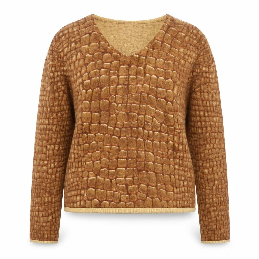 Talbots Women Brown V-Neck Cashmere Blend Animal Print Jumper Petite P