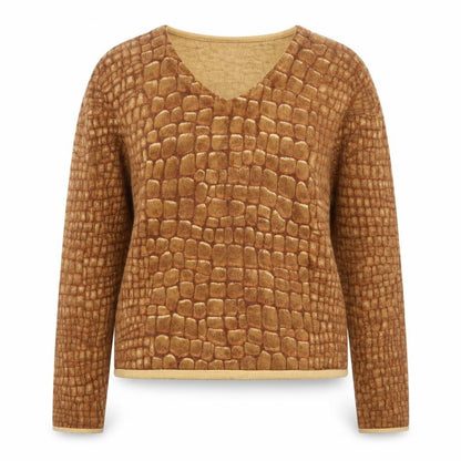 Talbots Women Brown V-Neck Cashmere Blend Animal Print Jumper Petite P
