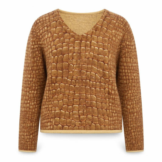 Talbots Women Brown V-Neck Cashmere Blend Animal Print Jumper Petite P