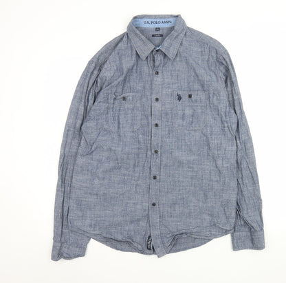 U.S. Polo Assn. Men's Blue Long Sleeve Slim Fit Button-Up Shirt L
