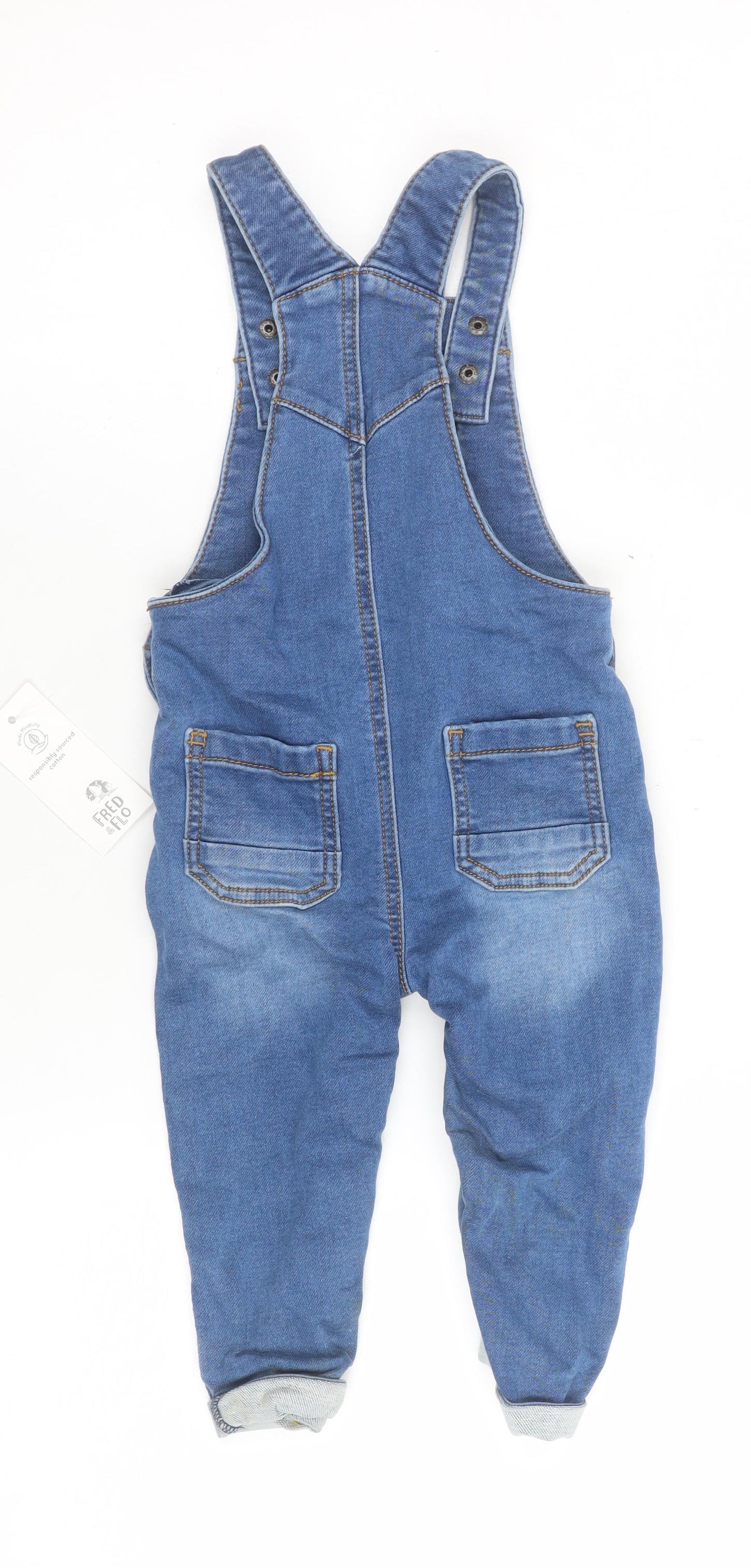 F&F Blue Denim Baby Jeans Overalls 12-18 Months Unisex Cotton Stretch
