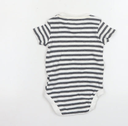 F&F Unisex Baby White Striped Short Sleeve Cotton Babygrow 12-18 Months