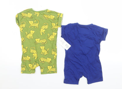 Fred & Flo Unisex Baby Blue & Green Animal Print Romper Set 3-6 Months Cotton