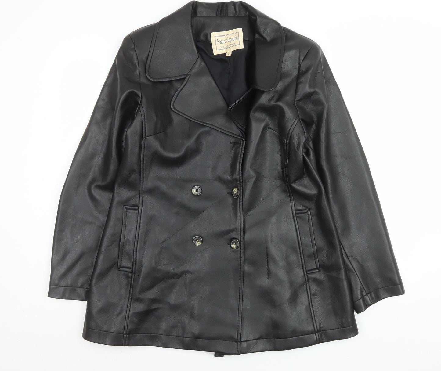Womens UK Size 14 Nature Republic Black Pea Coat