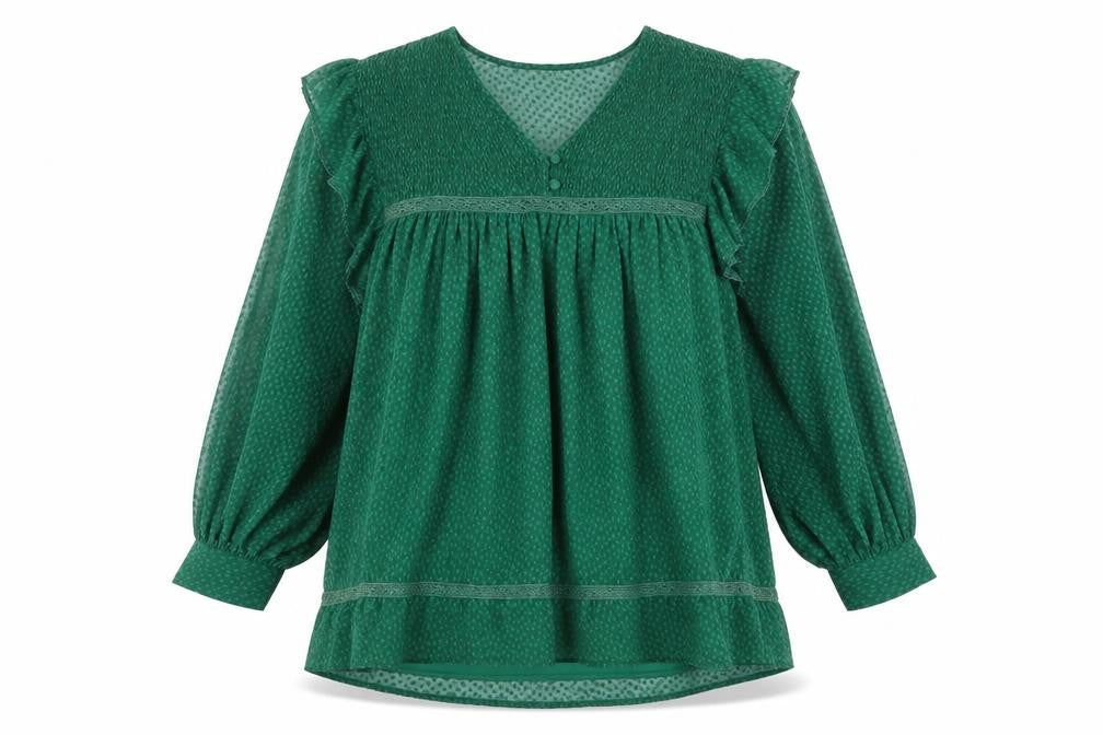 Front view of ASOS Design Women’s Green Smocked V-Neck Fit & Flare Dress, size UK 16