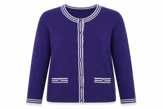Front view of Honor Millburn Women's Purple Crew Neck Button Cardigan M