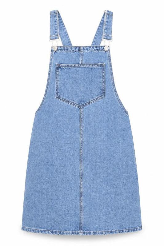 Front view of Denim Co. Women's Blue Cotton Pinafore Dress, size 10