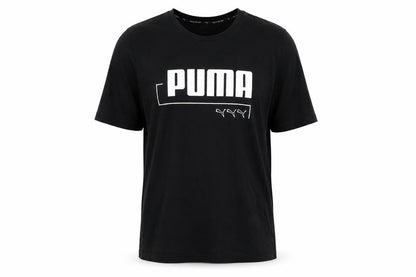 Front view of Puma Men's Black Moisture Wicking Large Logo Sports T-Shirt, size L