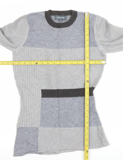 Sosandar Women’s Grey Patchwork Long Sleeve Crew Neck Jumper Size 10