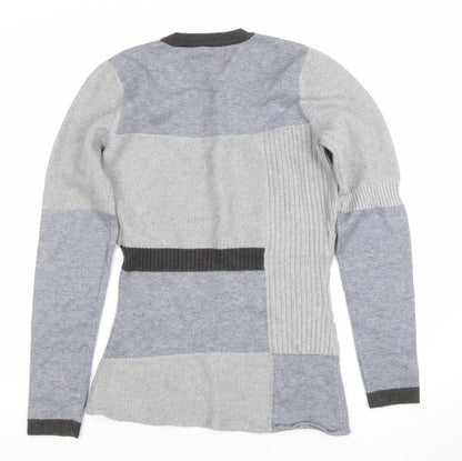 Sosandar Women’s Grey Patchwork Long Sleeve Crew Neck Jumper Size 10
