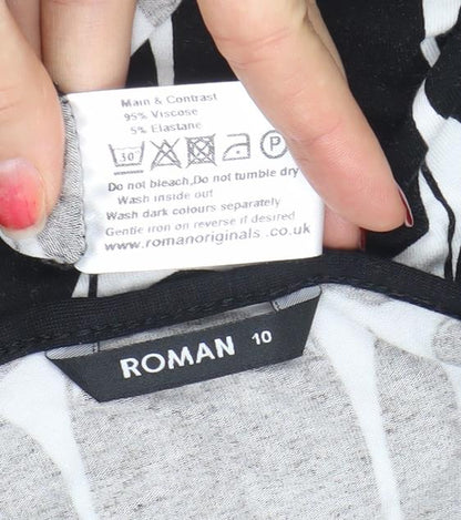 Womens UK Size 10 Roman Black Wrap Blouse