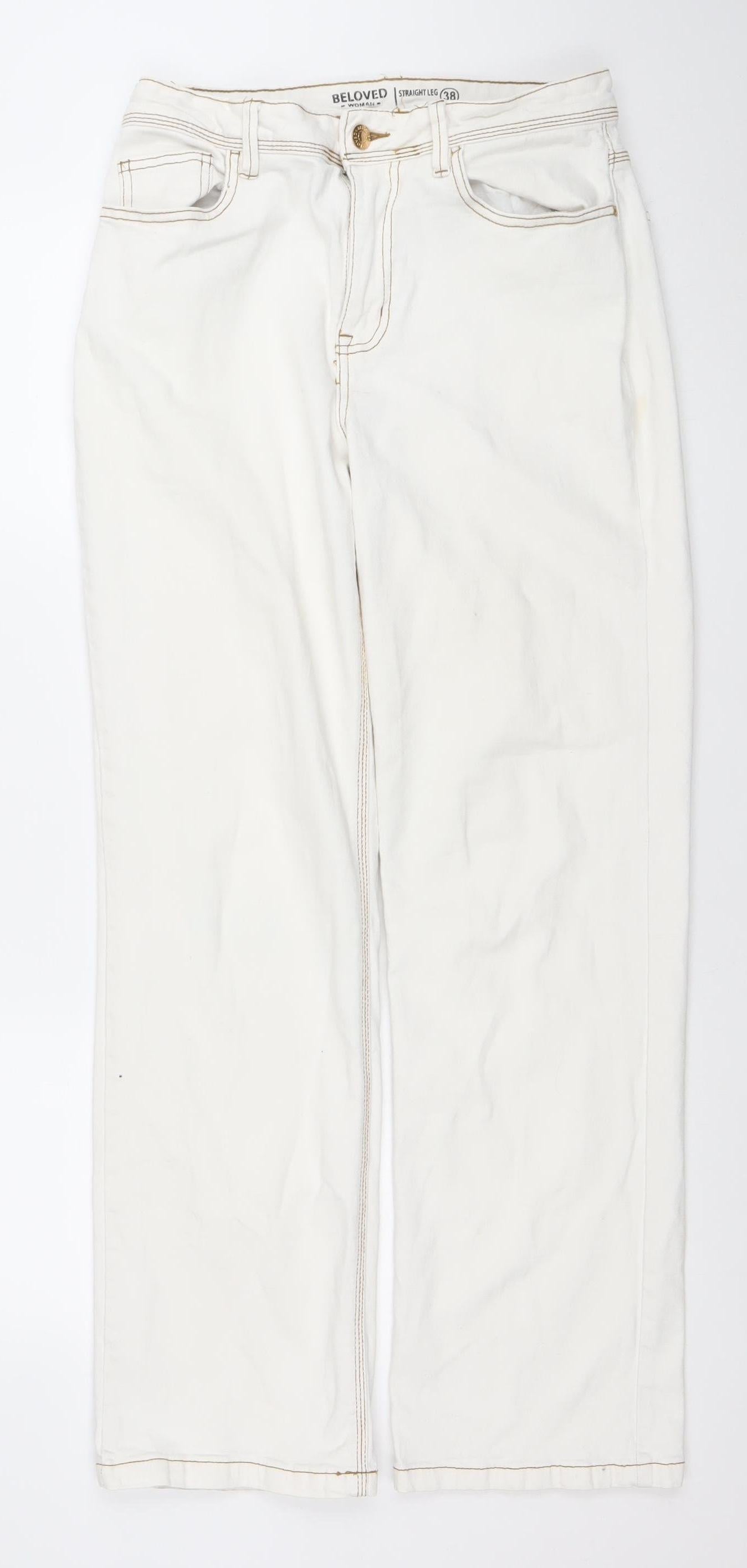 Womens UK Size 10 Beloved Regular Fit Straight Ivory Jeans
