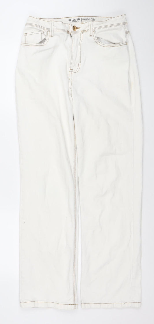 Womens UK Size 10 Beloved Regular Fit Straight Ivory Jeans