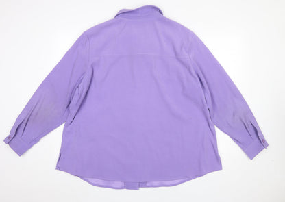 Womens UK Size 2XL Susan Graver Purple Basic Button-Up