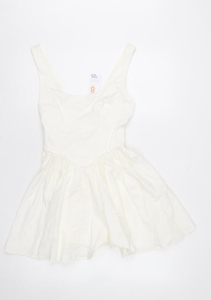 Primark Women Ivory Fit & Flare Short Sleeveless Dress Size 8