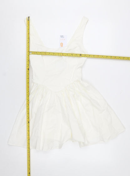Primark Women Ivory Fit & Flare Short Sleeveless Dress Size 8