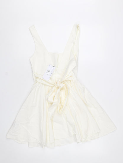 Primark Women Ivory Fit & Flare Short Sleeveless Dress Size 8