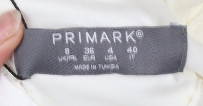 Primark Women Ivory Fit & Flare Short Sleeveless Dress Size 8
