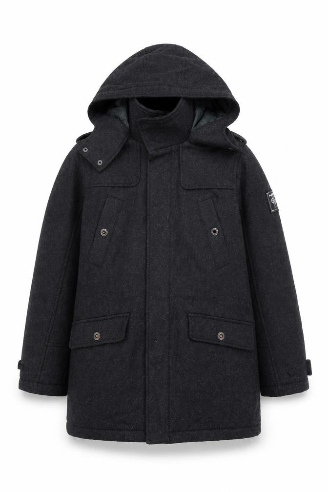 Next Boys Black Wool Blend Hooded Parka Coat 11 Years