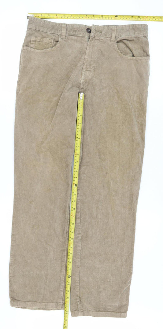 Tu Men’s Beige Corduroy Straight Fit Trousers 32L