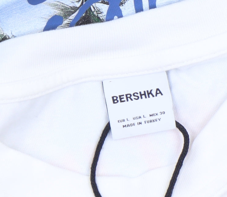 Womens UK Size L Bershka White Basic T-Shirt