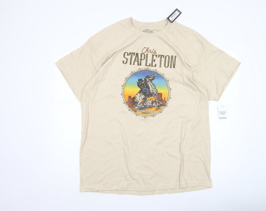 Chris Stapleton Men's Beige Short Sleeve Cotton Graphic T-Shirt L