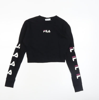 Womens UK Size 2XS FILA Black Cropped T-Shirt
