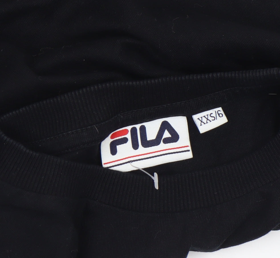 Womens UK Size 2XS FILA Black Cropped T-Shirt