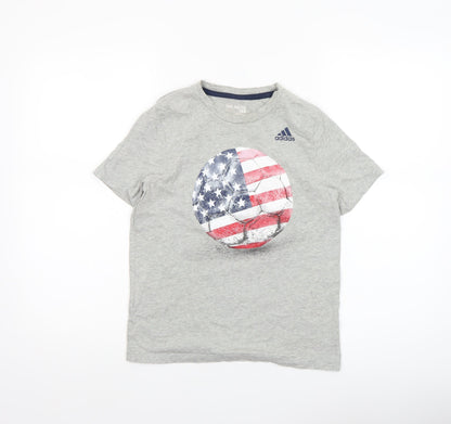 Adidas Boys Grey T-Shirt Size 8/10 The Go-To Tee Crew Neck Casual Top