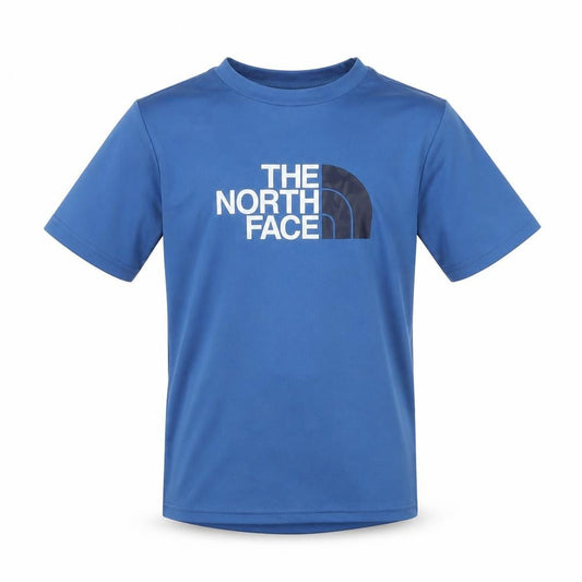 Front view of The North Face boys’ blue short sleeve polyester active t-shirt, size 10
