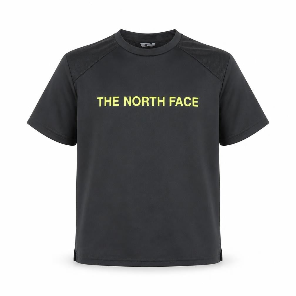 Front view of The North Face boys’ black short sleeve active t-shirt l lightweight