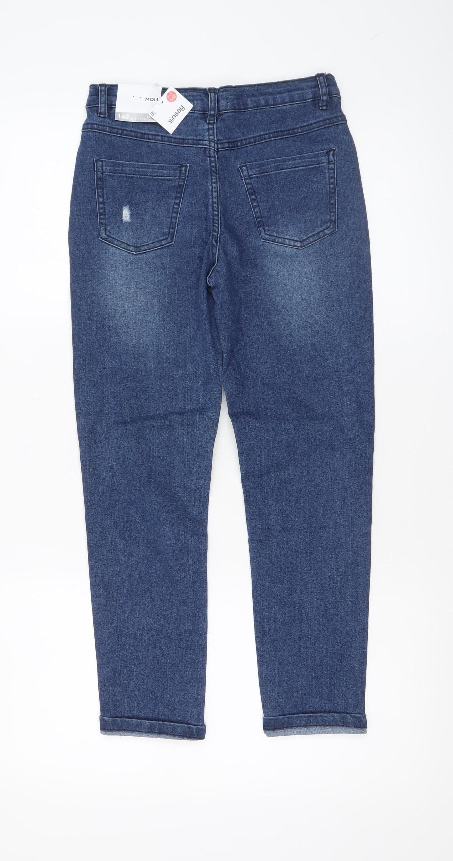 Sinsay Girls Blue Embroidered Skinny Jeans 10 Years Cotton Denim