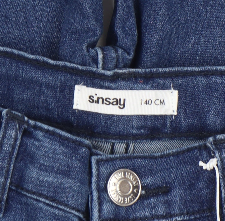 Sinsay Girls Blue Embroidered Skinny Jeans 10 Years Cotton Denim