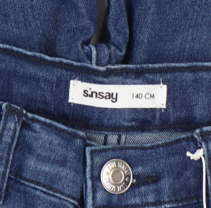 Sinsay Girls Blue Embroidered Skinny Jeans 10 Years Cotton Denim