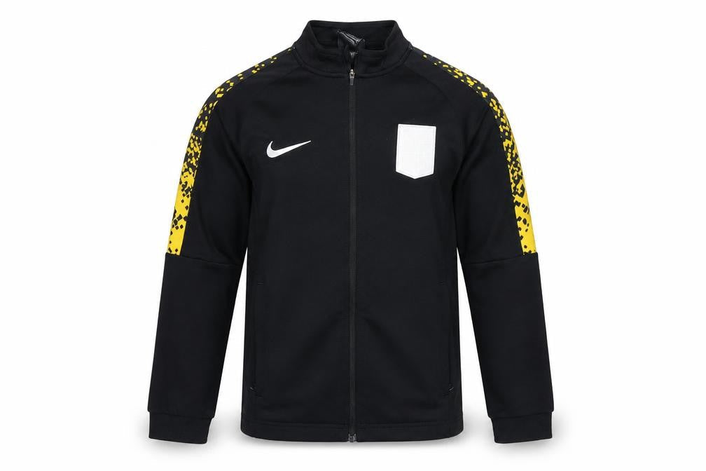 Front view of Nike boys’ black dri-fit track jacket 10-12 years full zip activewear