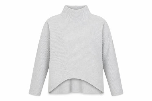 Front view of Oui women’s grey roll neck cotton chunky knit jumper, size UK 12