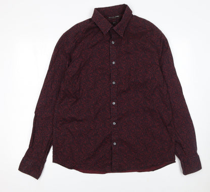Michael Kors Men's Red Floral Slim Fit Long Sleeve Button-Up Shirt XL