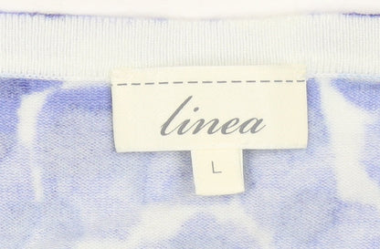 Linea Women’s Blue Geometric Lightweight Knit Cardigan Size L