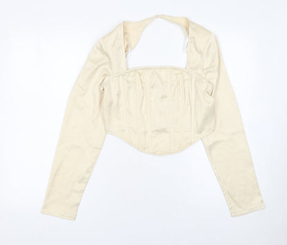 Womens UK Size 10 Missguided Ivory Cropped Blouse