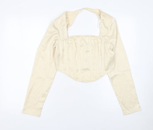 Womens UK Size 10 Missguided Ivory Cropped Blouse