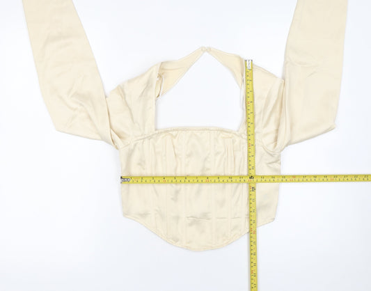 Womens UK Size 10 Missguided Ivory Cropped Blouse