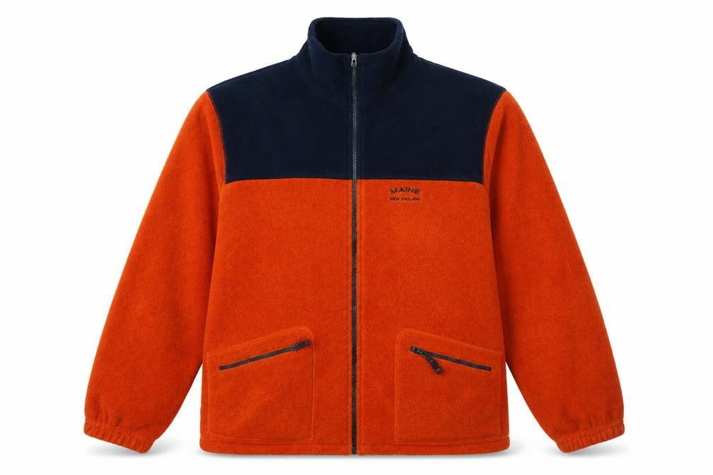 Maine New England Men's Orange Fleece Jacket L 43in Zip Pockets