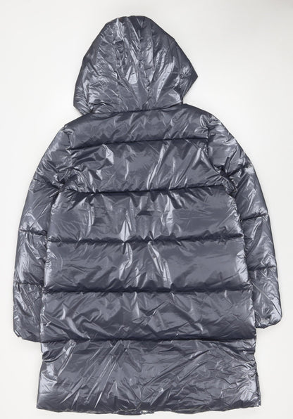 Marks and Spencer Girls Grey Long Hooded Puffer Coat Age 12-13 Years