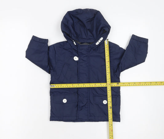 Next Unisex Baby Blue Hooded Nylon Parka Jacket 9-12 Months Lined Buttons