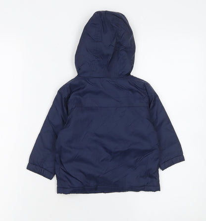 Next Unisex Baby Blue Hooded Nylon Parka Jacket 9-12 Months Lined Buttons