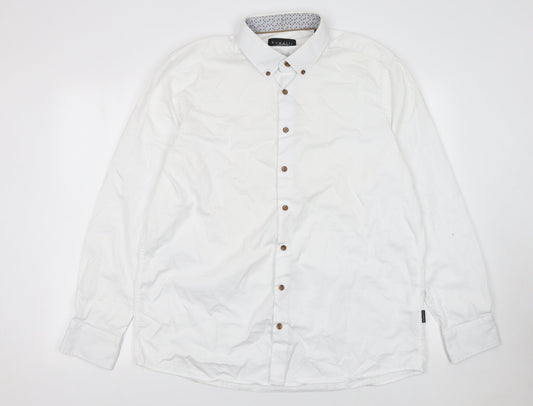 Bugatti Men's White Cotton Button-Down Long Sleeve Shirt XL