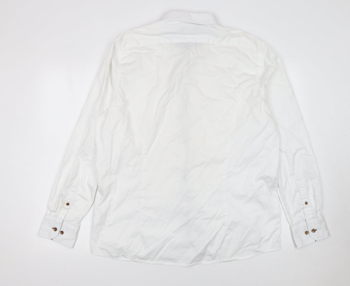 Bugatti Men's White Cotton Button-Down Long Sleeve Shirt XL