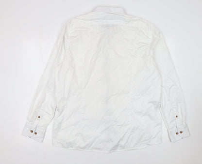 Bugatti Men's White Cotton Button-Down Long Sleeve Shirt XL