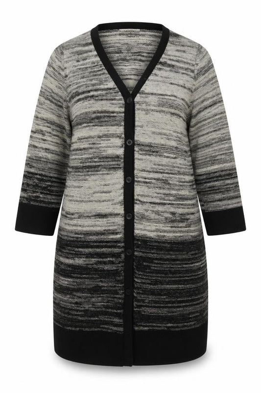 Front view of Massimo Dutti Women’s Grey Wool Blend Long Line Cardigan, size UK 22