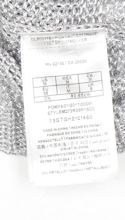 Guess Women's Silver Open-Knit Crew Neck Jumper Size 8